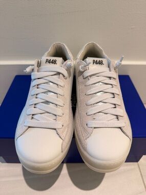 P448 White and Silver Low-Top Sneakers